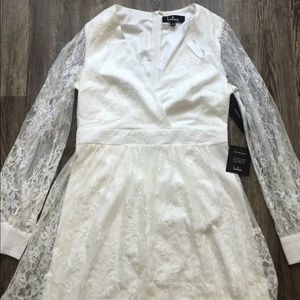 Lulus White V Cut  Dress Long Sleeves With Lace - L